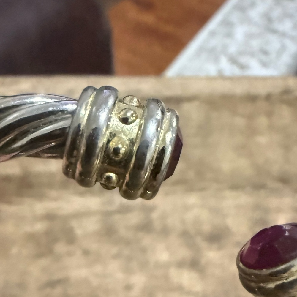 Designer Inspired Cable Bracelet Silver and Gold Toned with Fuchsia Accents - Picture 6 of 8